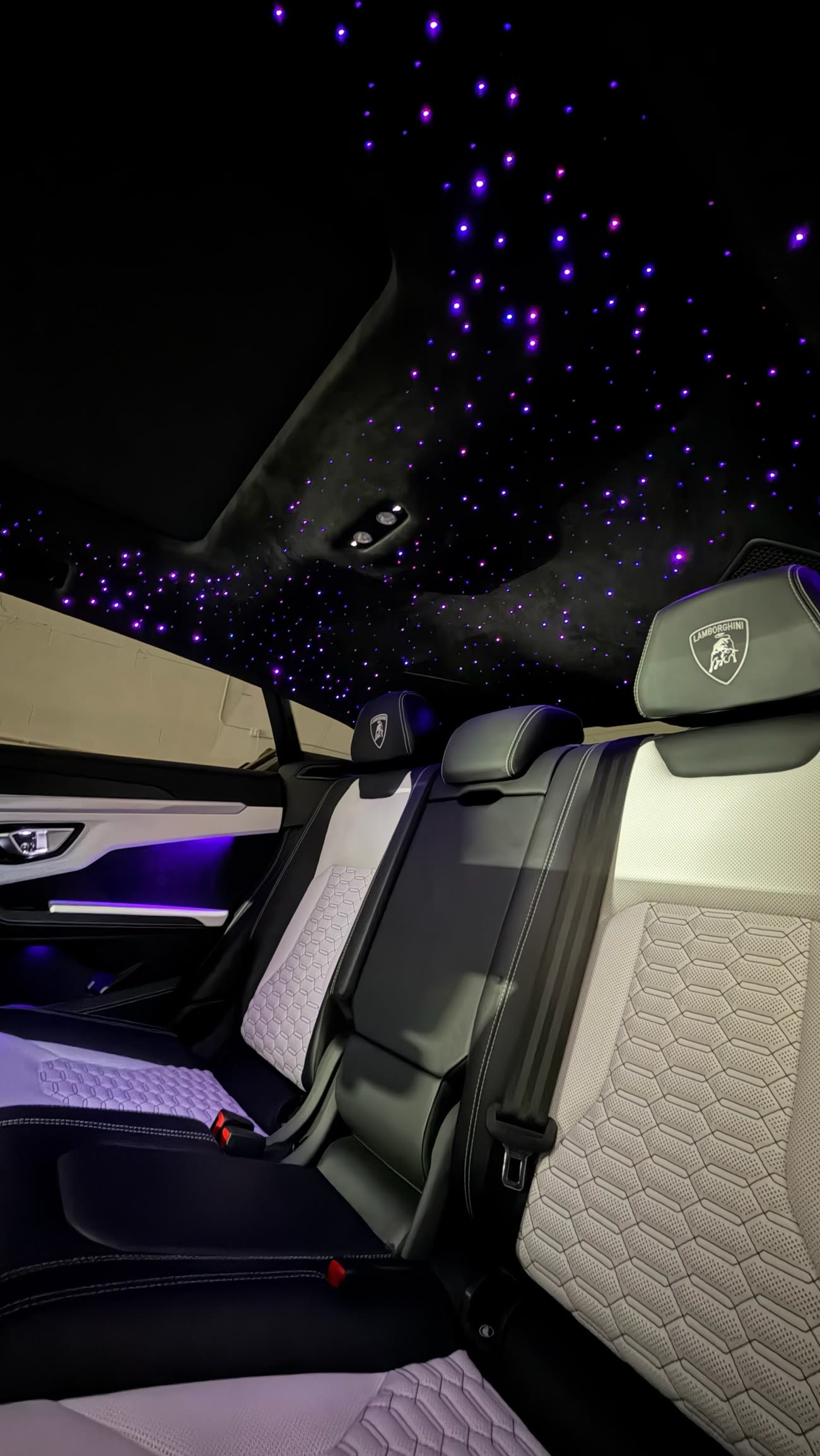 Custom quilted leather interior in a Lamborghini Urus by Restyle Miami