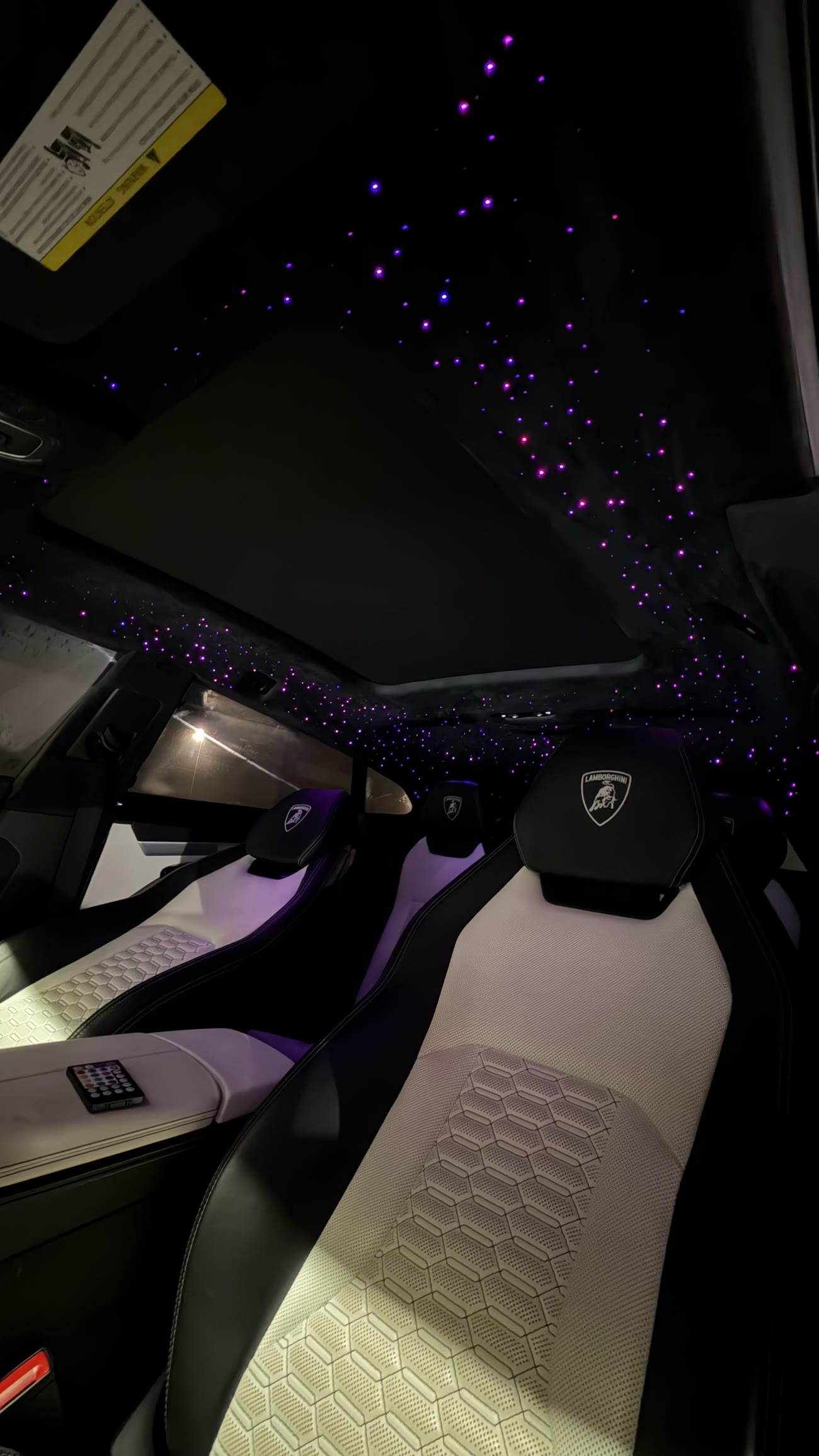 Fiber-optic starlight headliner installed in a Lamborghini Urus by Restyle Miami